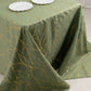 Dusty sage green tablecloth with gold foil tree branch pattern.