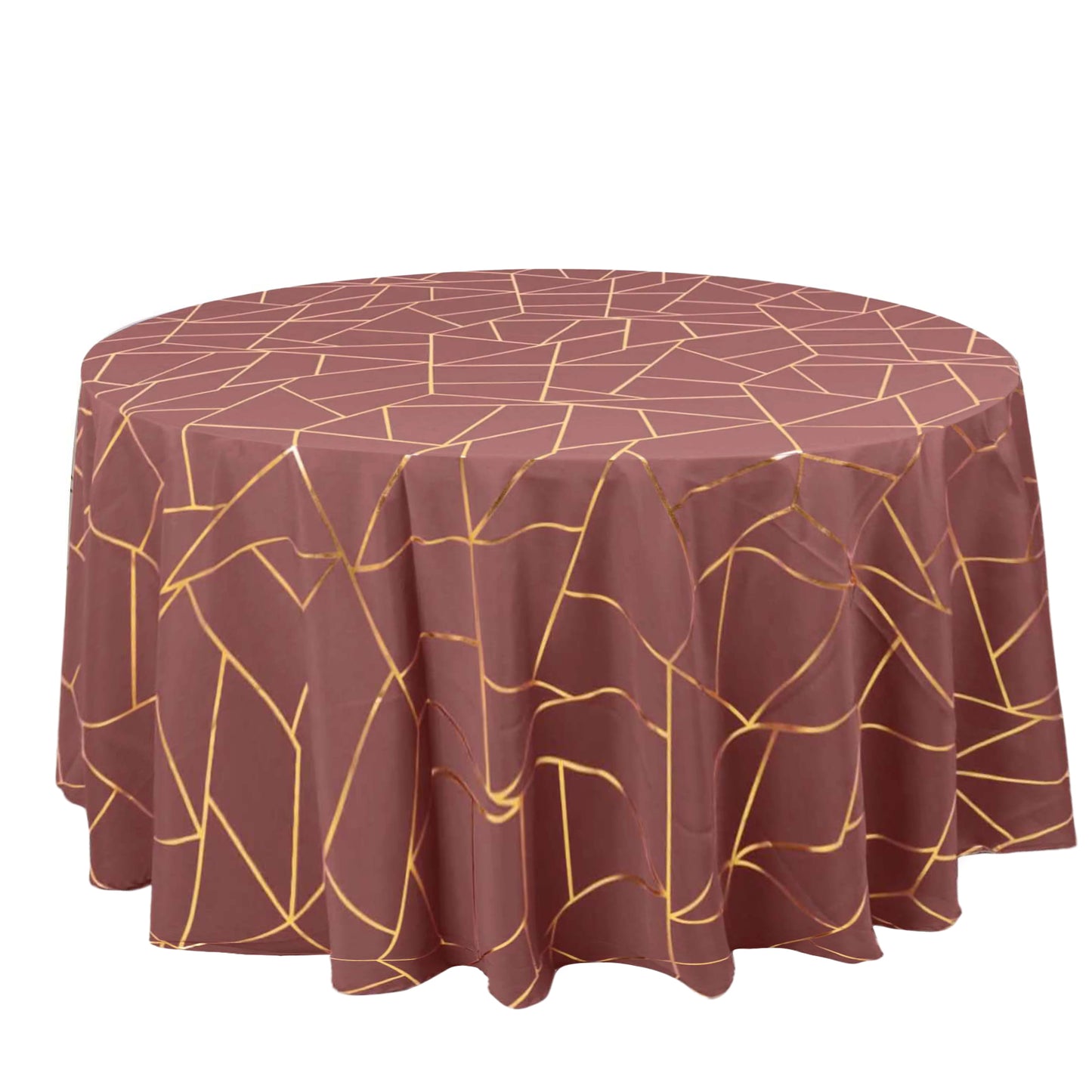 120" Cinnamon Rose Seamless Round Polyester Tablecloth With Gold Foil Geometric Pattern