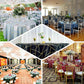 Burgundy tablecloth with gold foil geometric pattern for elegant event styling.