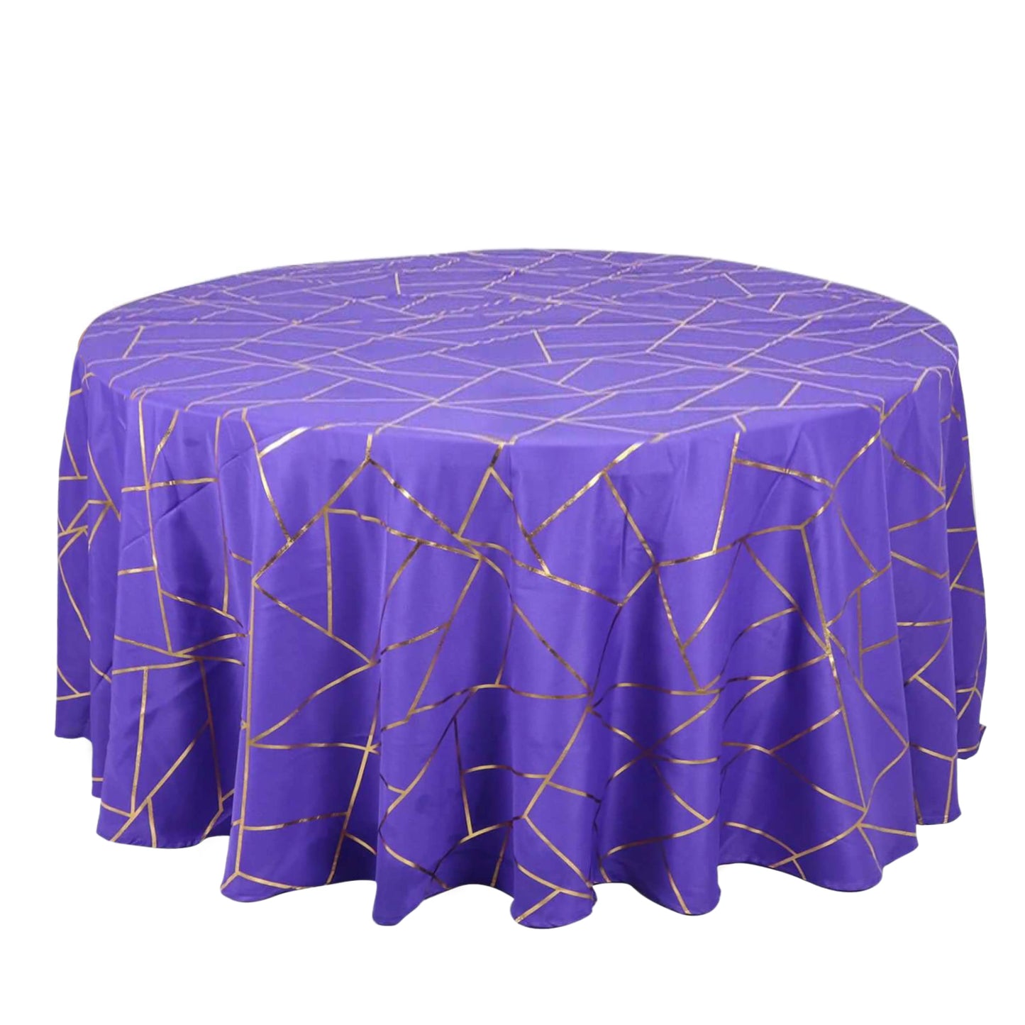 120" Purple Seamless Round Polyester Tablecloth With Gold Foil Geometric Pattern