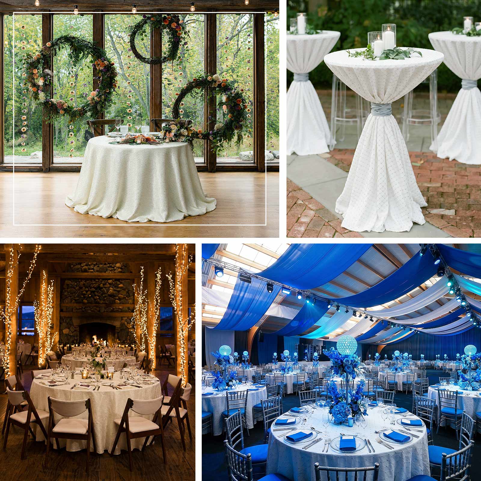 Textured jacquard tablecloth with diamond trellis pattern and gold accent dots for home and event ta