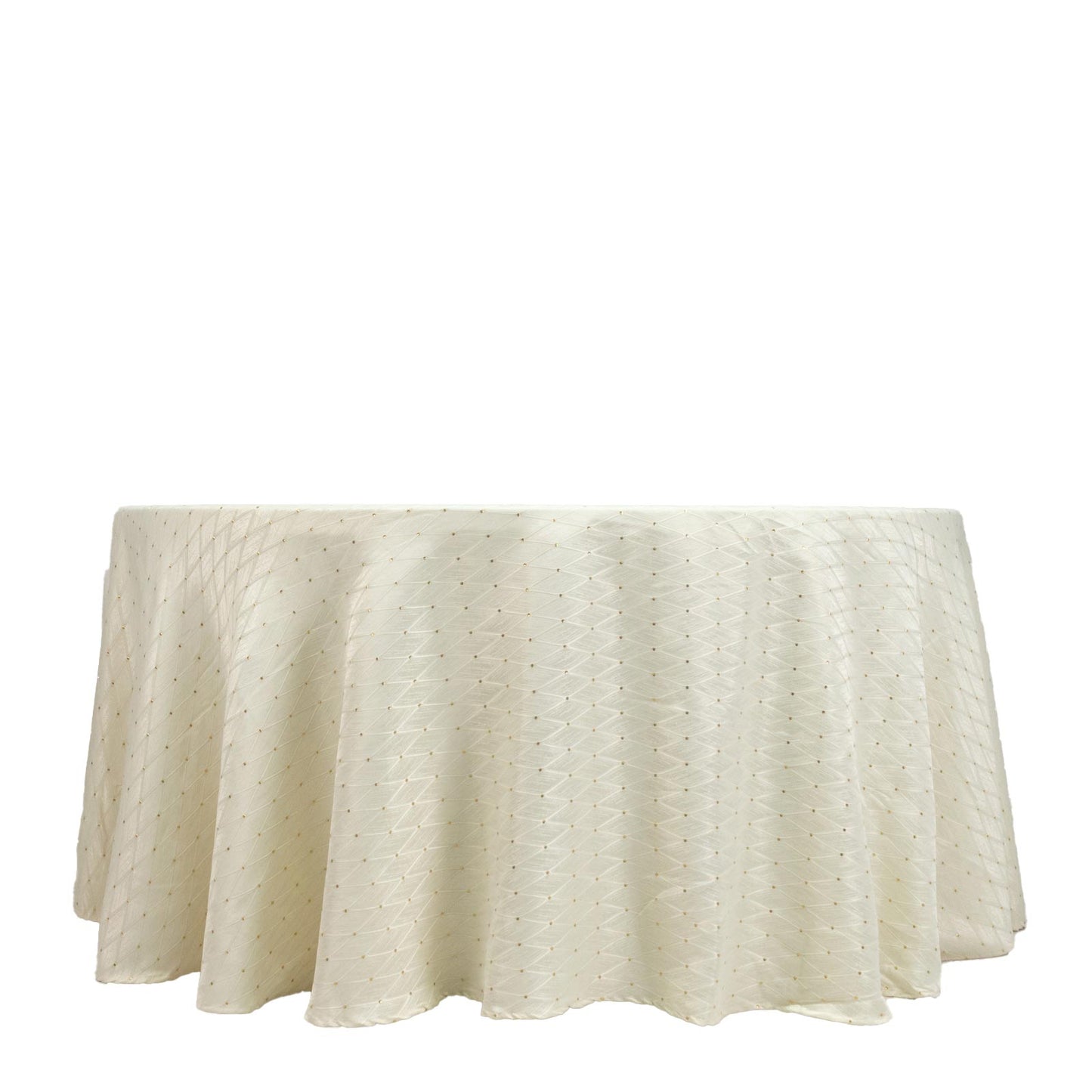 Jacquard Tablecloth 120" Round Ivory - Diamond Trellis with Gold Accent Dots
