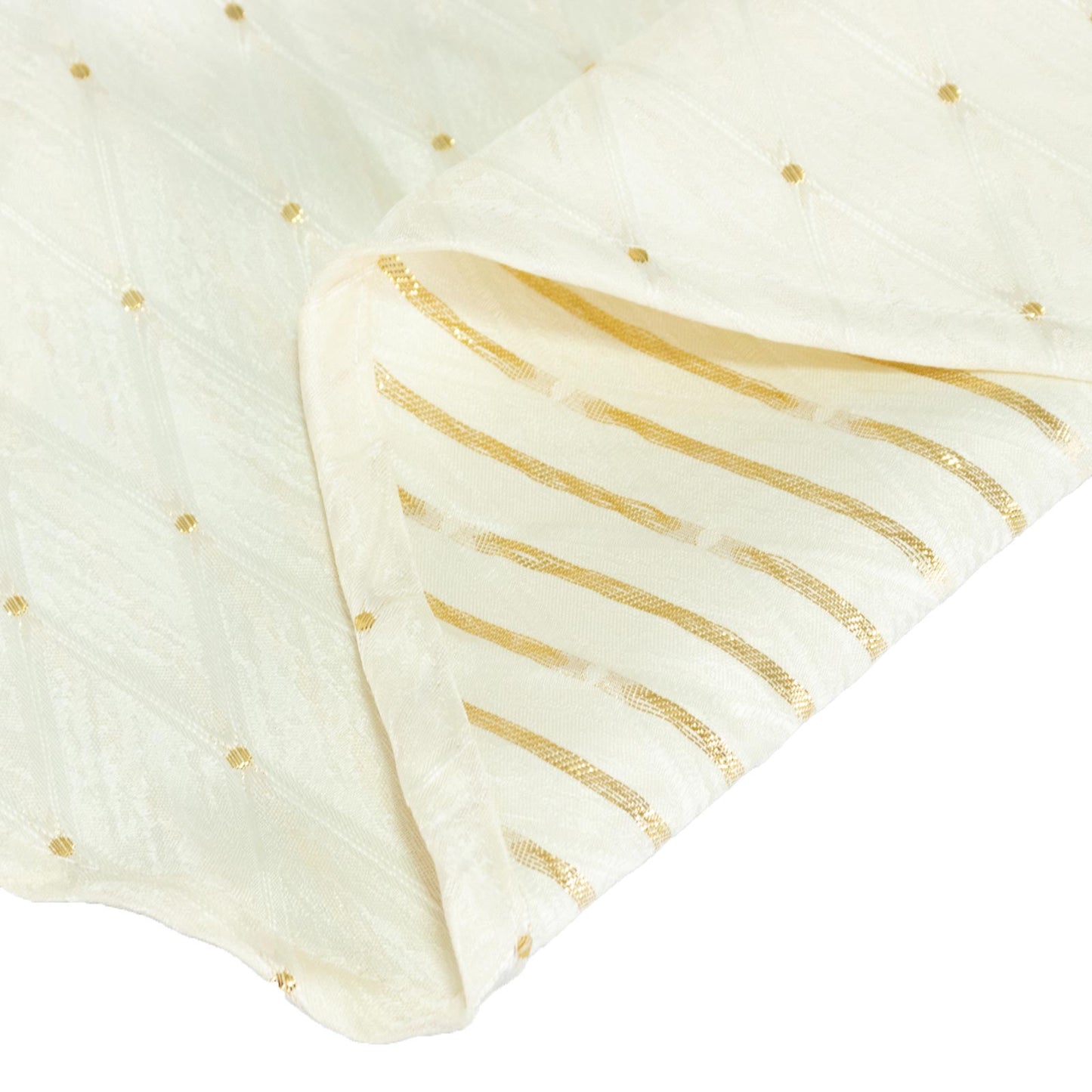 Jacquard Tablecloth 120" Round Ivory - Diamond Trellis with Gold Accent Dots