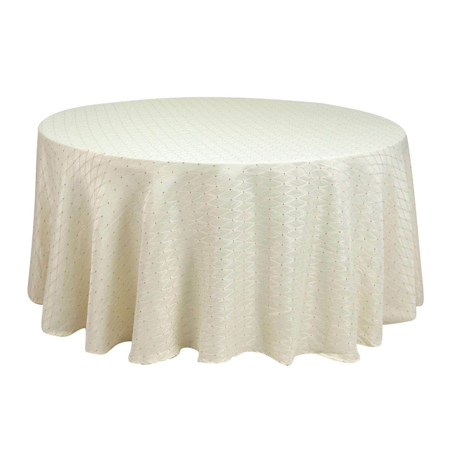 Jacquard Tablecloth 120" Round Ivory - Diamond Trellis with Gold Accent Dots