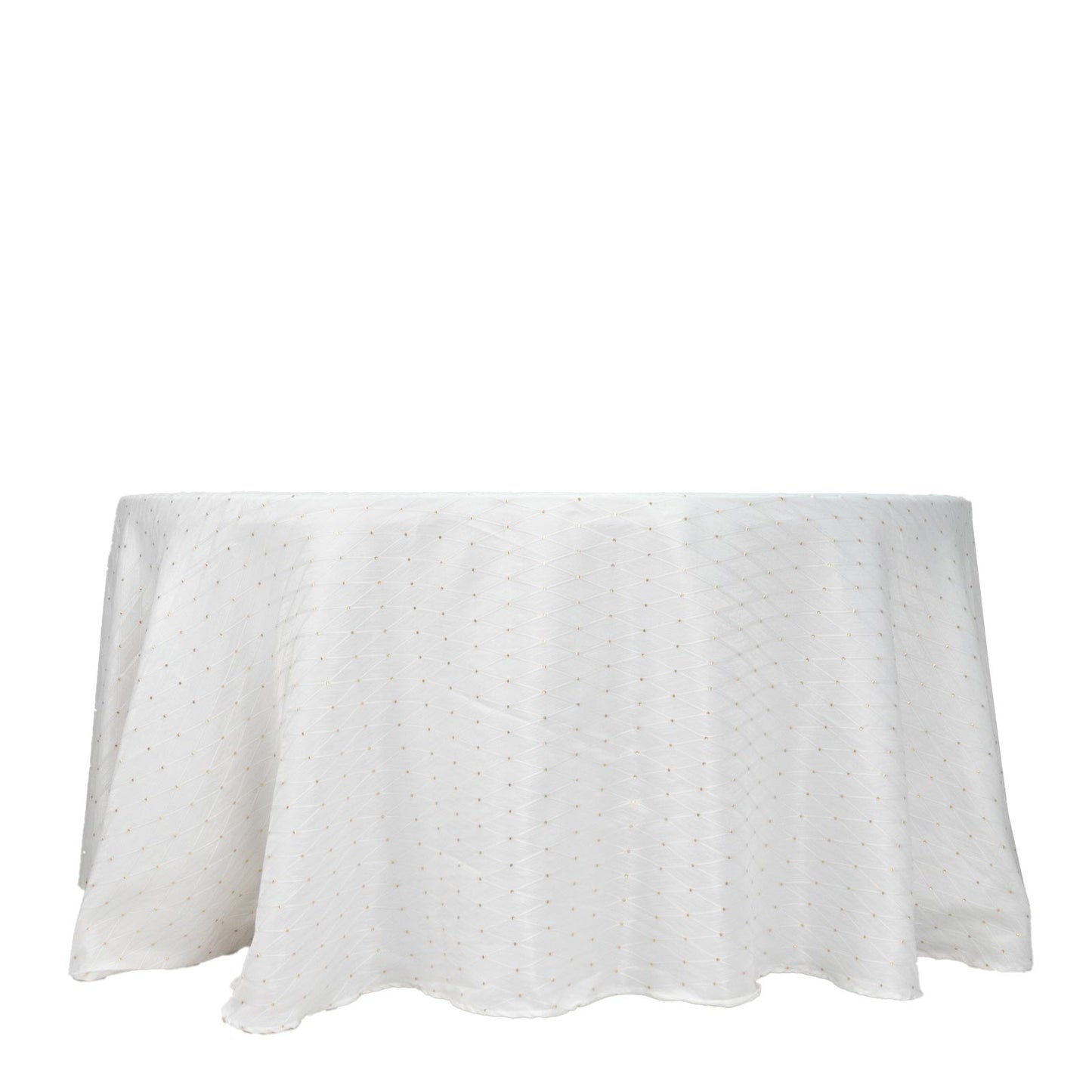 Jacquard Tablecloth 120" Round White - Diamond Trellis with Gold Accent Dots