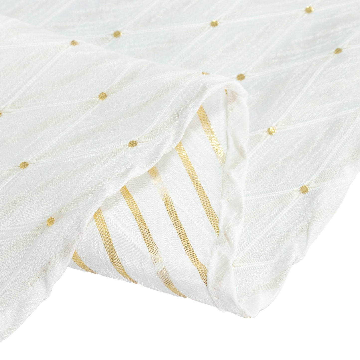 Jacquard Tablecloth 120" Round White - Diamond Trellis with Gold Accent Dots