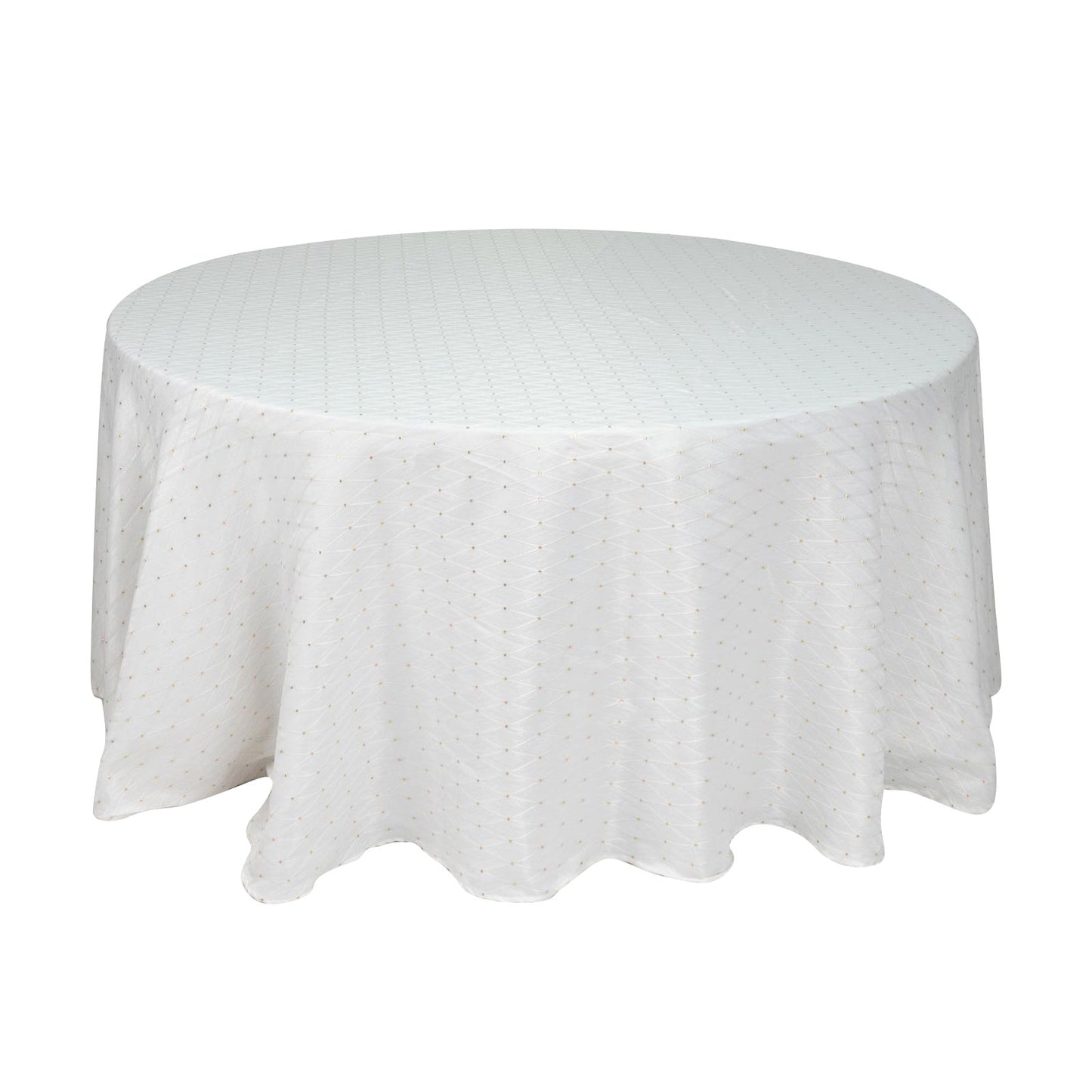 Jacquard Tablecloth 120" Round White - Diamond Trellis with Gold Accent Dots