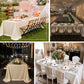 Textured jacquard tablecloth with gold accent dots for weddings, receptions, banquets, and formal ev