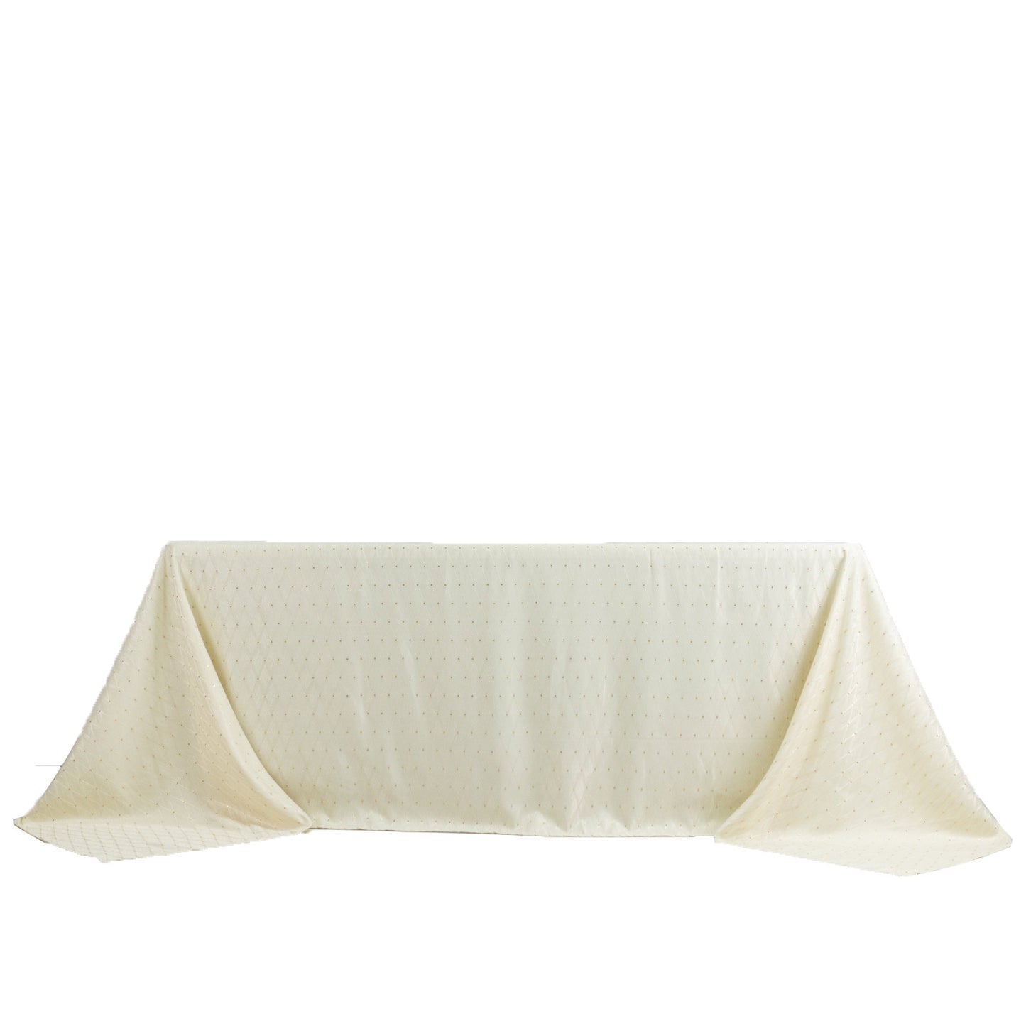 Jacquard Tablecloth 90"x132" Rectangular, Ivory - Diamond Trellis with Gold Accent Dots