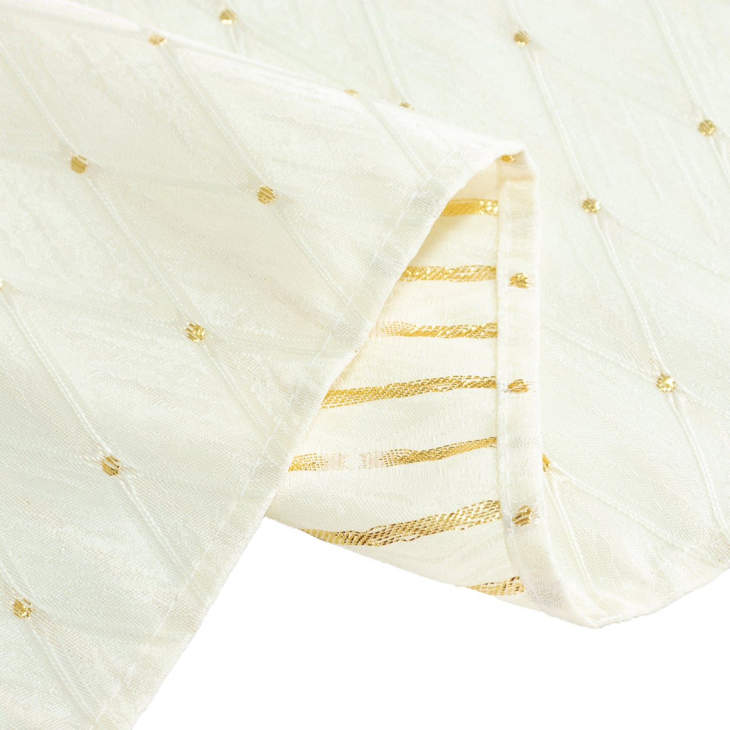 Jacquard Tablecloth 90"x132" Rectangular, Ivory - Diamond Trellis with Gold Accent Dots