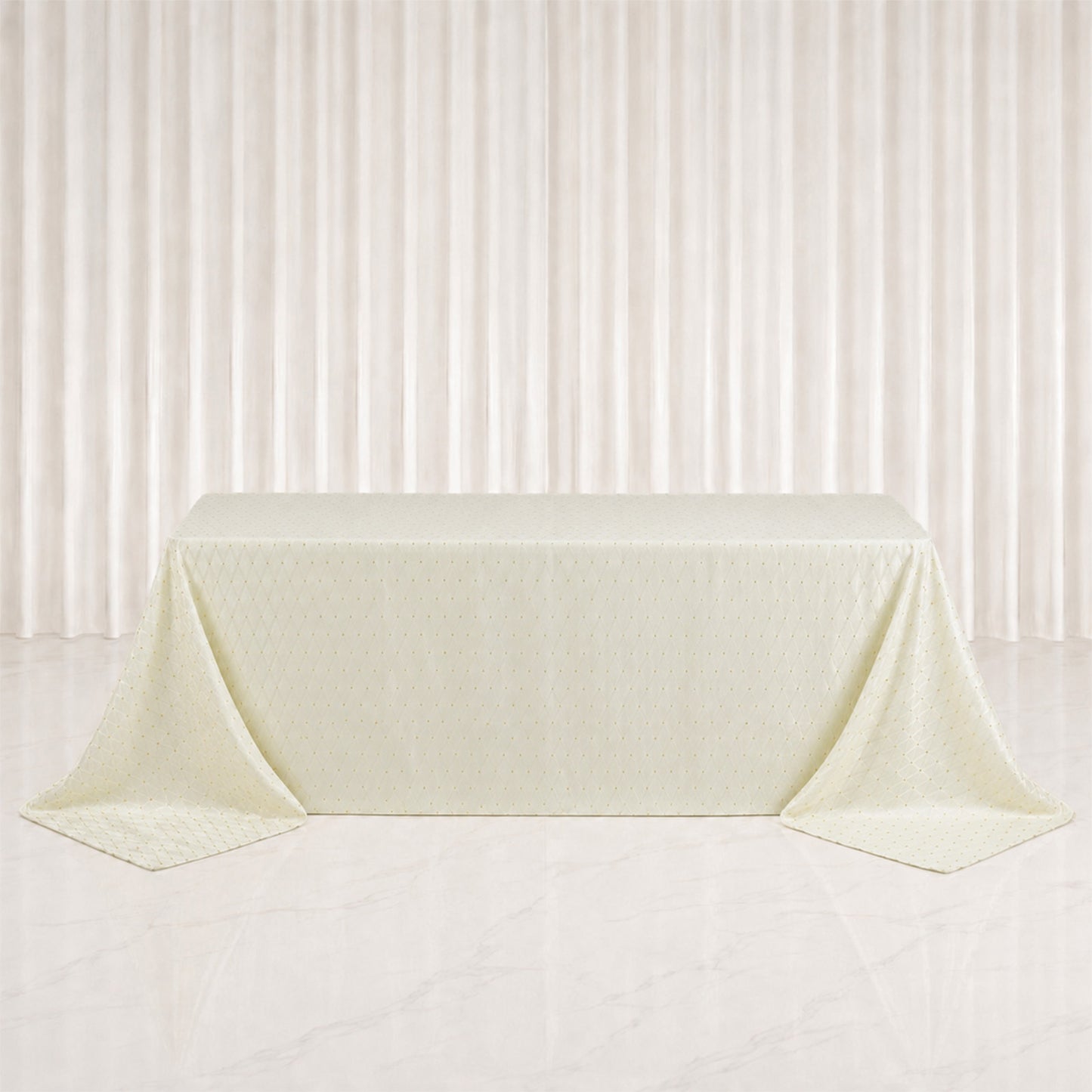 Jacquard Tablecloth 90"x132" Rectangular, Ivory - Diamond Trellis with Gold Accent Dots