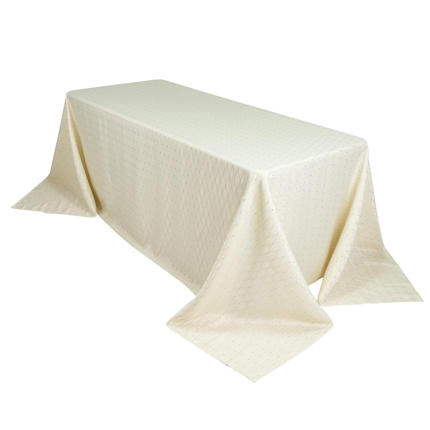 Jacquard Tablecloth 90"x132" Rectangular, Ivory - Diamond Trellis with Gold Accent Dots