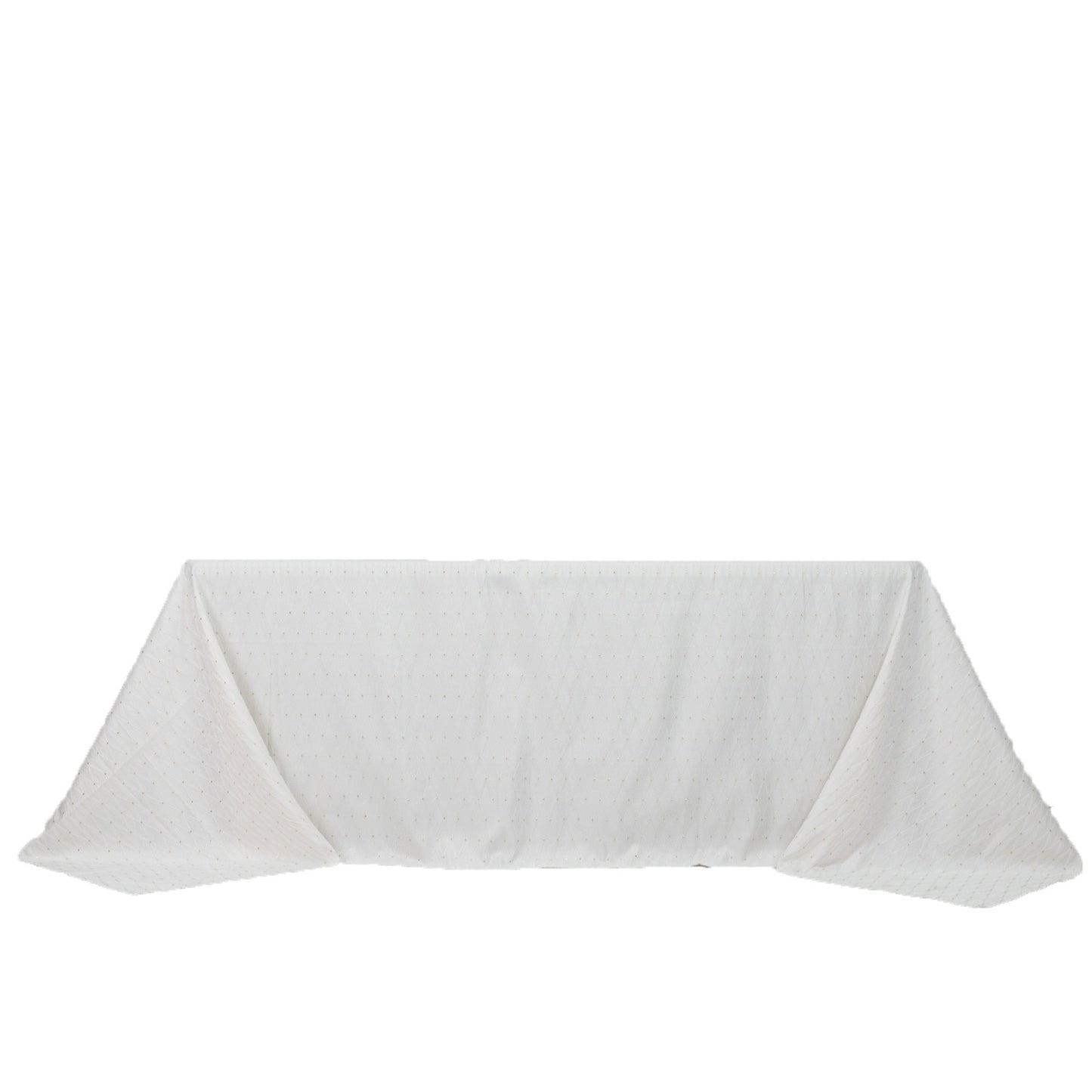 Jacquard Tablecloth 90"x132" Rectangular, White - Diamond Trellis with Gold Accent Dots