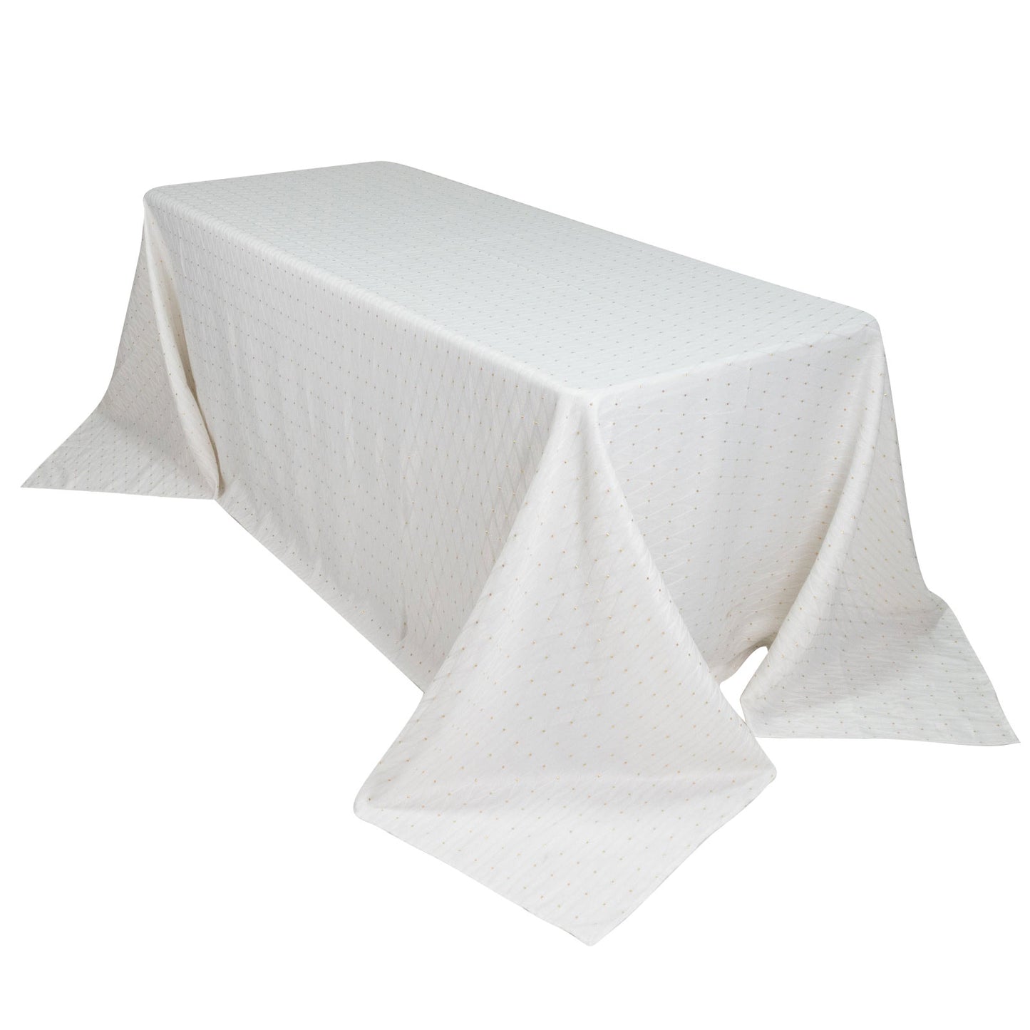 Jacquard Tablecloth 90"x132" Rectangular, White - Diamond Trellis with Gold Accent Dots