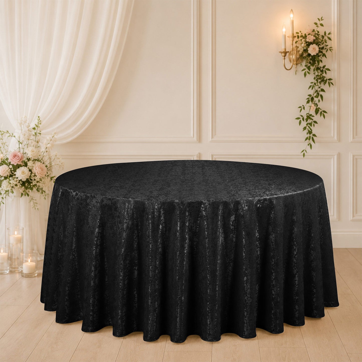 Jacquard Tablecloth 120" Round Black - Abstract Watercolor Pattern