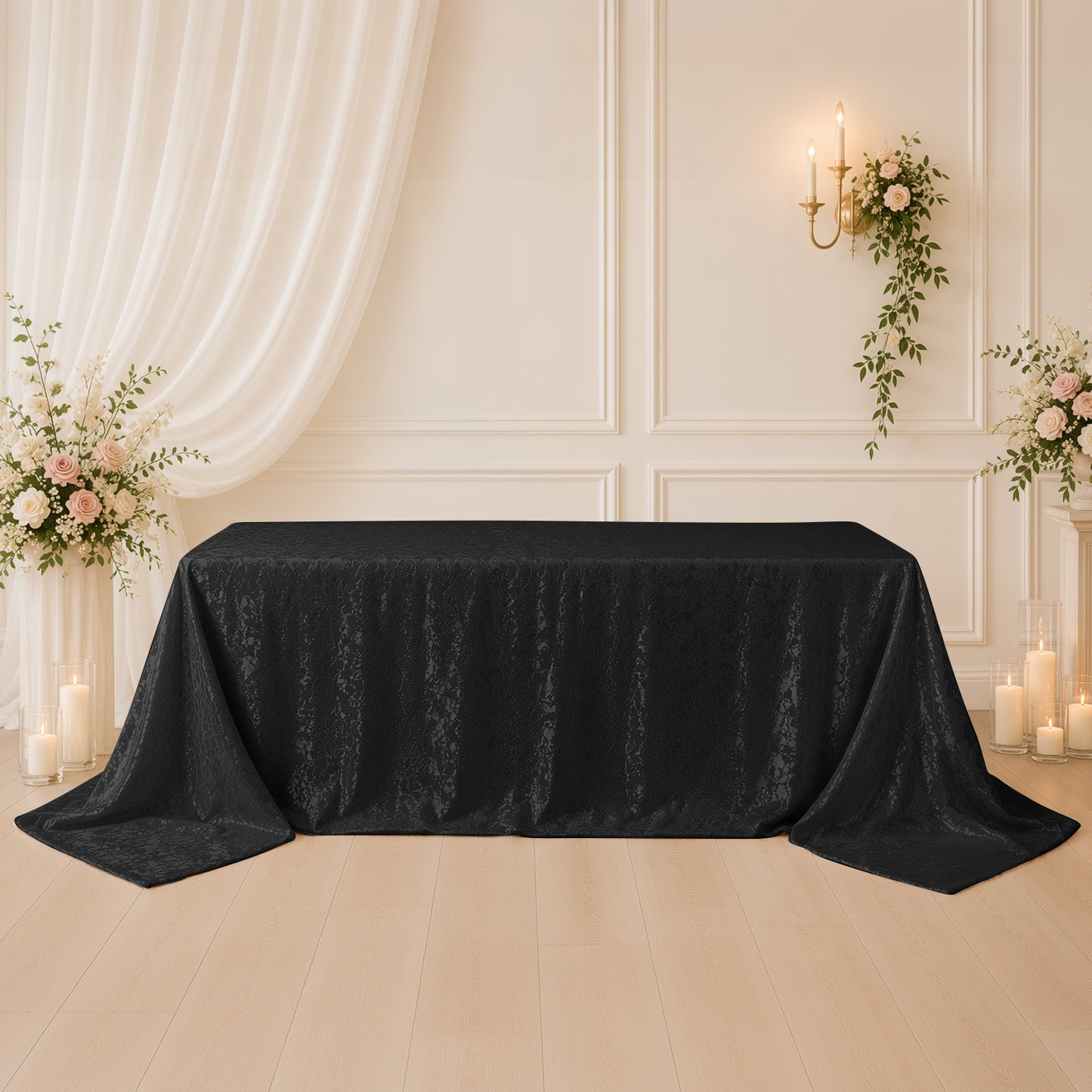Jacquard Tablecloth 90"x132" Rectangular, Black - Abstract Watercolor Pattern