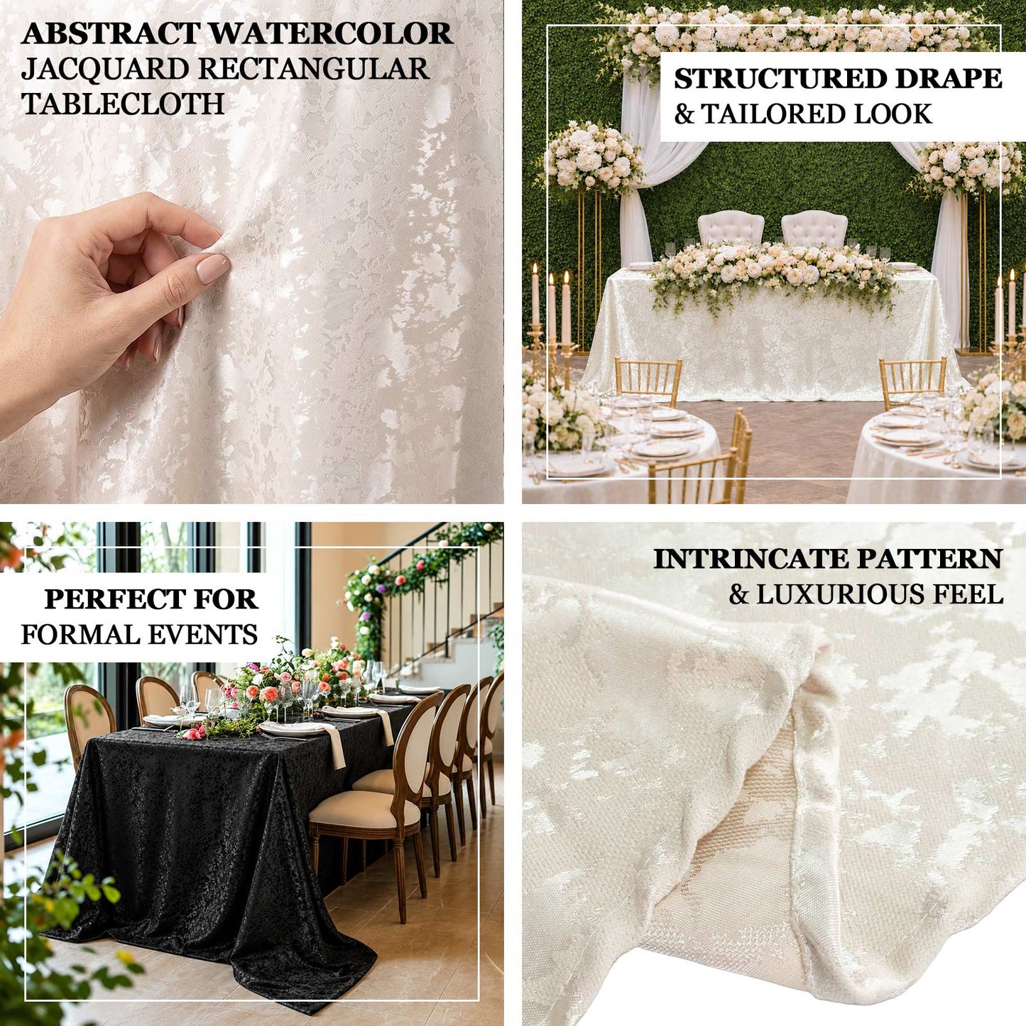 Rectangular jacquard tablecloth for weddings, corporate events, holiday dinners, and formal celebrat