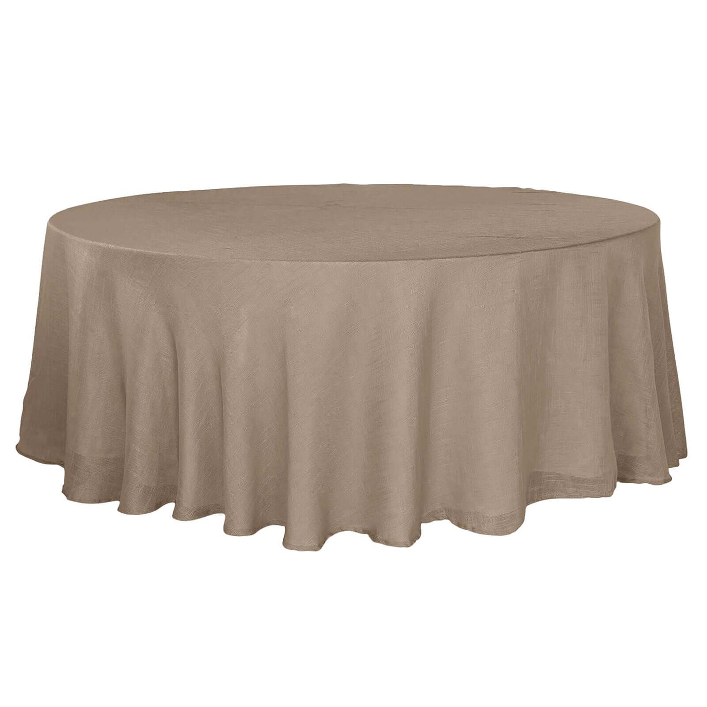 Round 108 Inch Taupe Linen Tablecloth With Slubby Texture