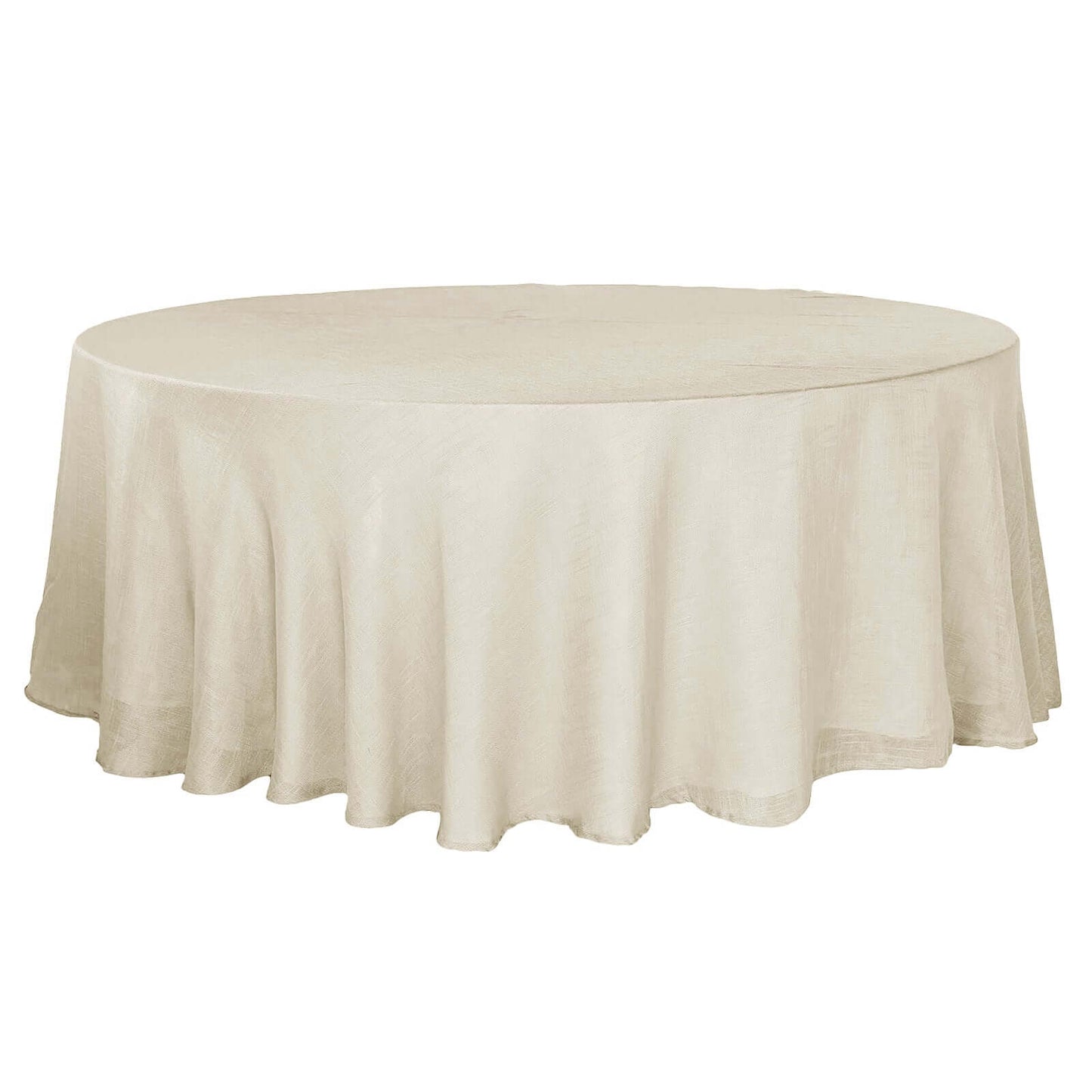Linen Table Cover 108 Inch Round Beige Slubby Texture Wrinkle Free