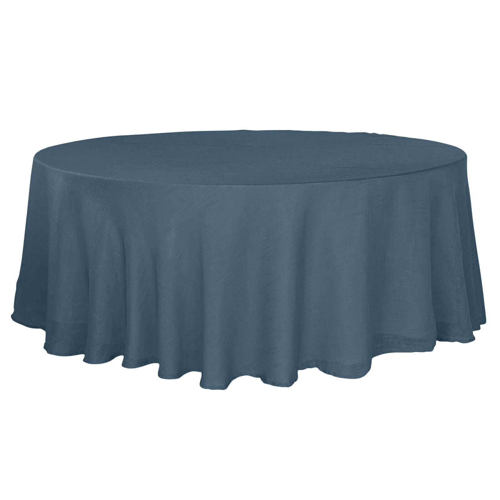 Slubby Textured Round Linen Tablecloth In Blue 108 Inch Wrinkle Resistant