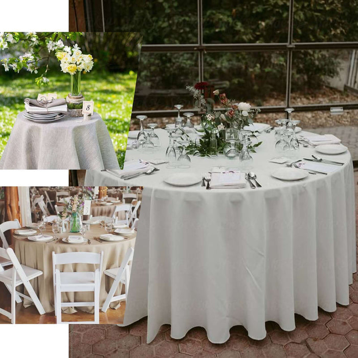 108" Natural Linen Round Tablecloth | Slubby Textured Wrinkle Resistant Tablecloth