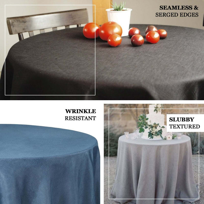 108" Blue Linen Round Tablecloth, Slubby Textured Wrinkle Resistant Tablecloth