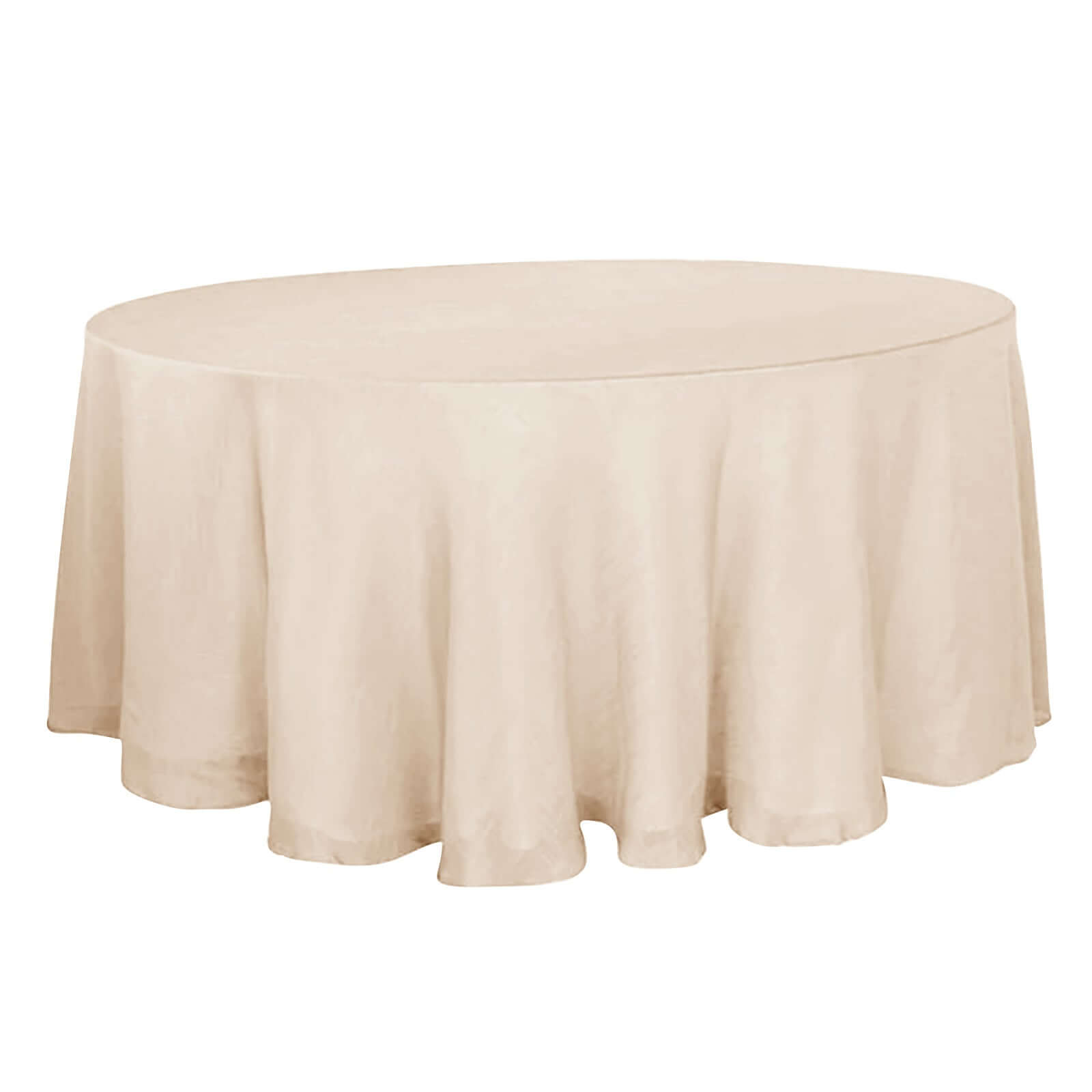 120 Inch Round Beige Linen Tablecloth Slubby Textured Wrinkle Resistant