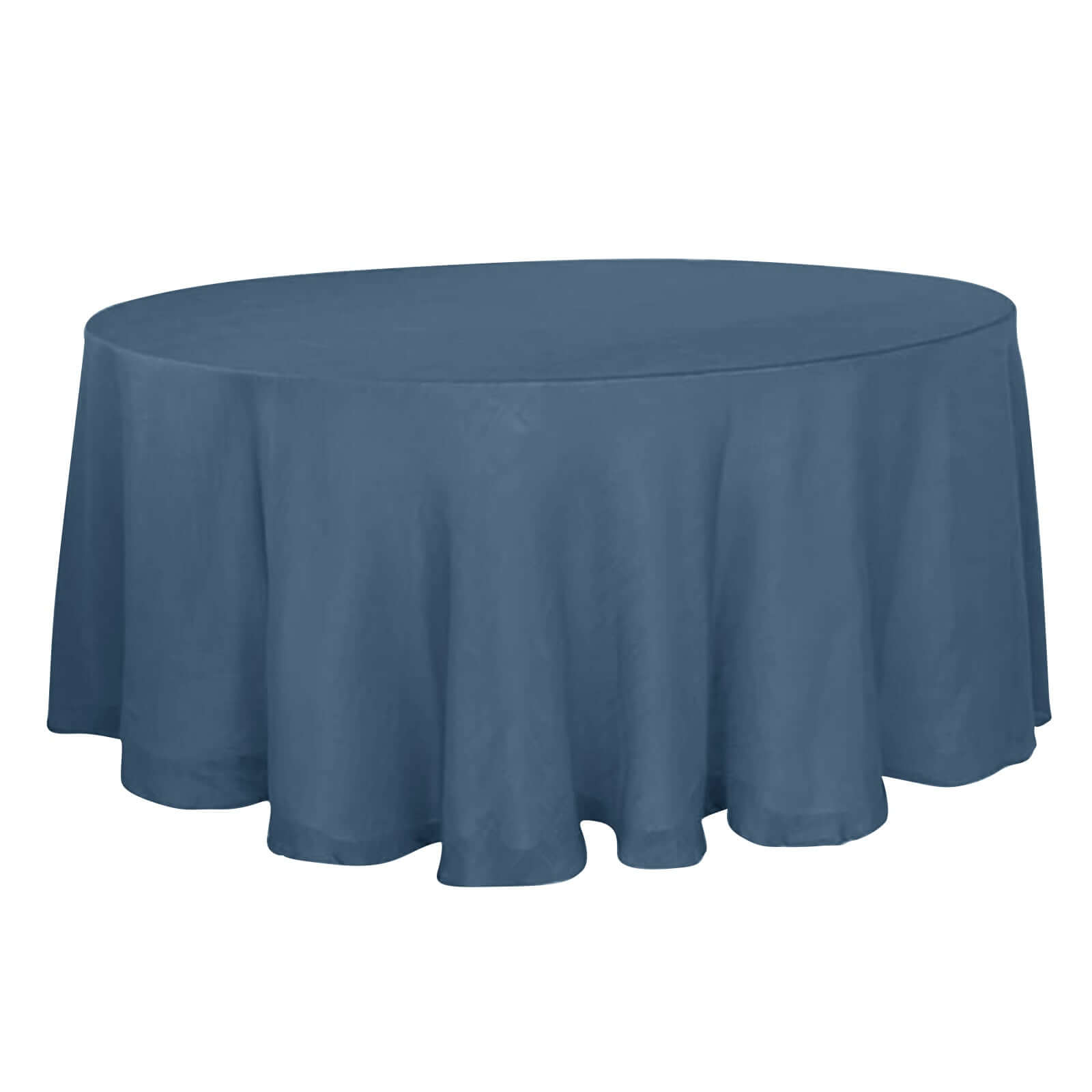 Slubby Textured Round Linen Tablecloth 120 Inch Wrinkle Resistant Cover In Blue