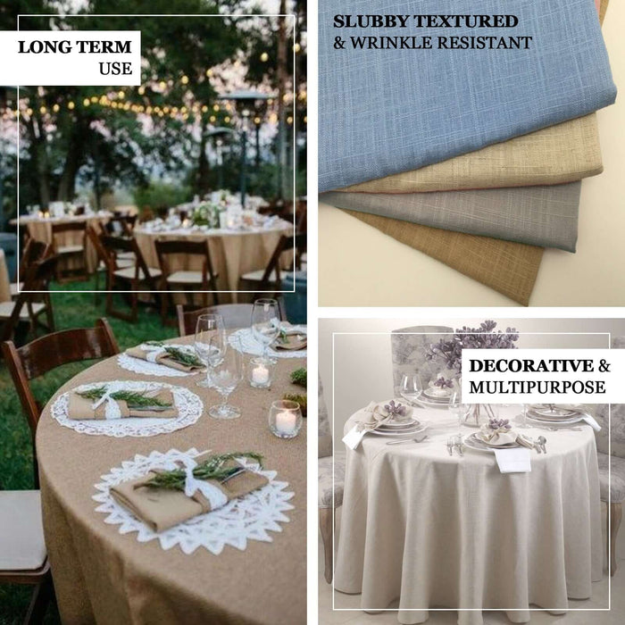 120" Natural Seamless Round Tablecloth, Linen Table Cloth With Slubby Textured, Wrinkle Resistant