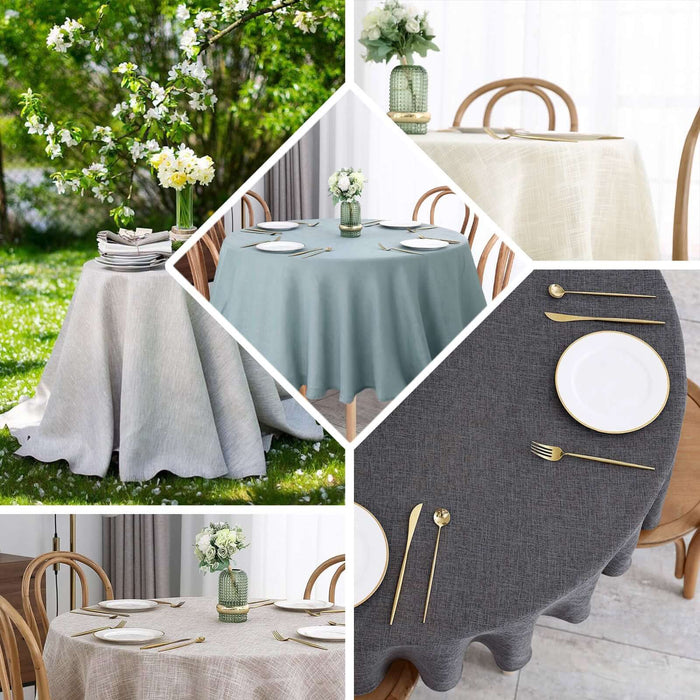 120" Natural Seamless Round Tablecloth, Linen Table Cloth With Slubby Textured, Wrinkle Resistant