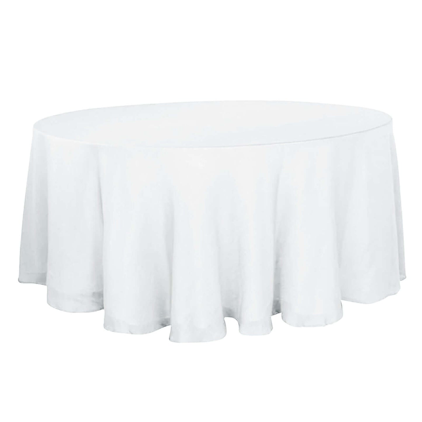 120 Inch Round White Linen Tablecloth Slubby Textured Wrinkle Resistant