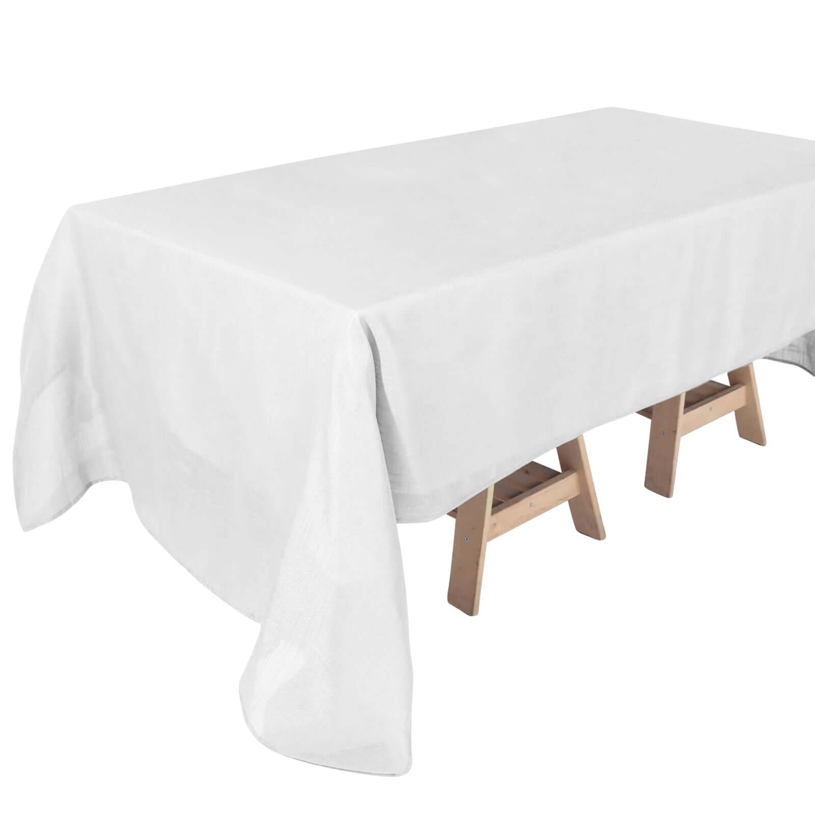 White Slubby Textured Linen Tablecloth 60 Inch x 126 Inch Wrinkle Resistant