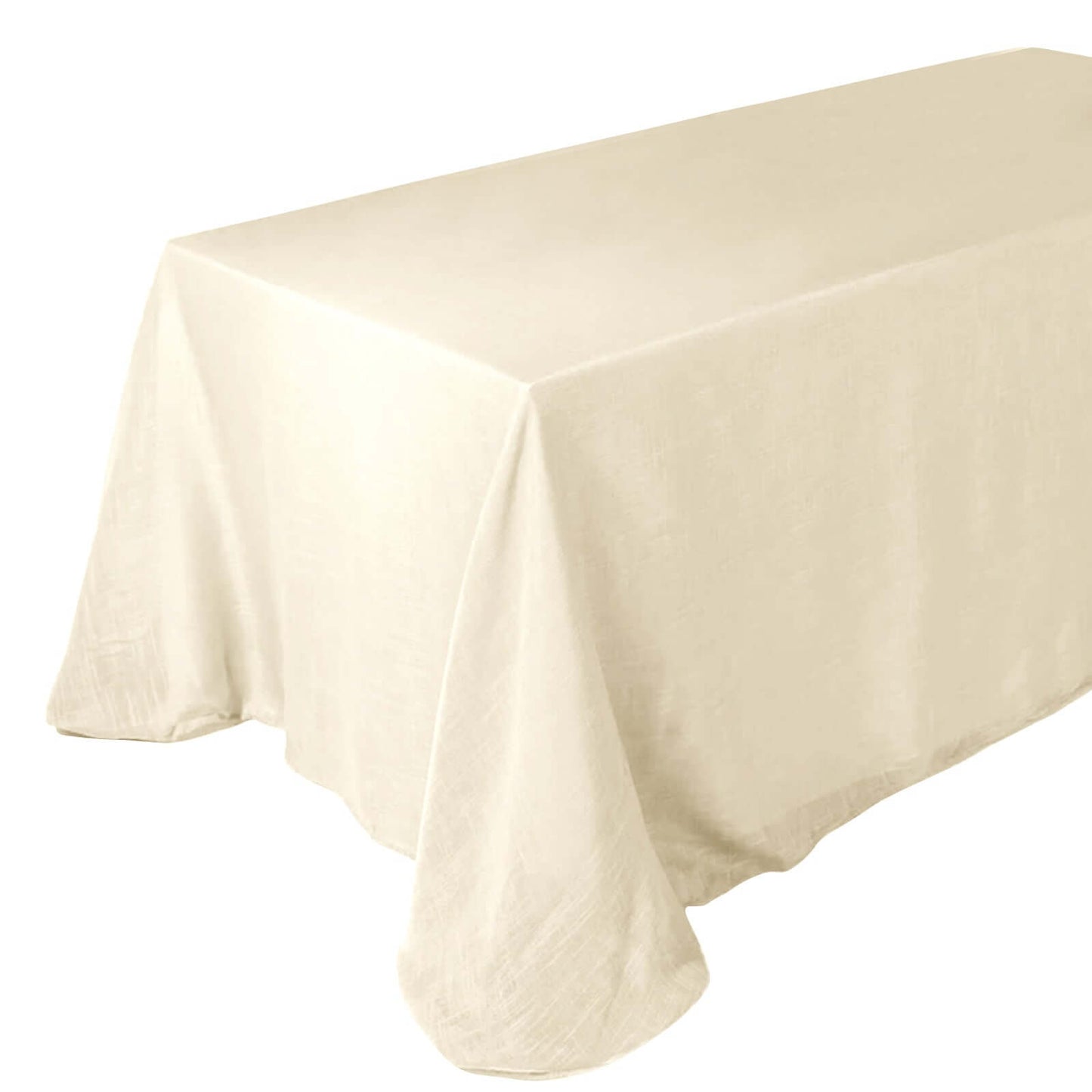 Beige Rectangular Tablecloth With Slubby Texture 90 Inch x 132 Inch Wrinkle Resistant