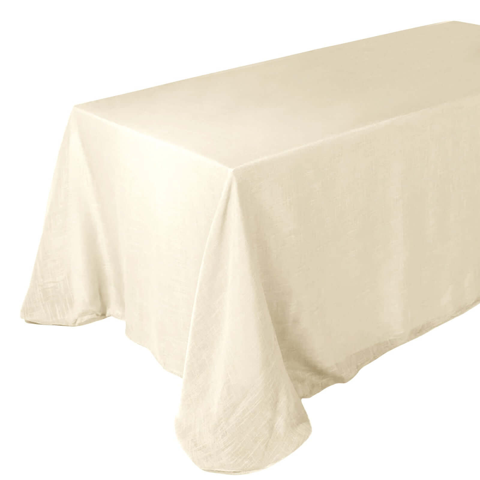 Beige Rectangular Tablecloth With Slubby Texture 90 Inch x 132 Inch Wrinkle Resistant