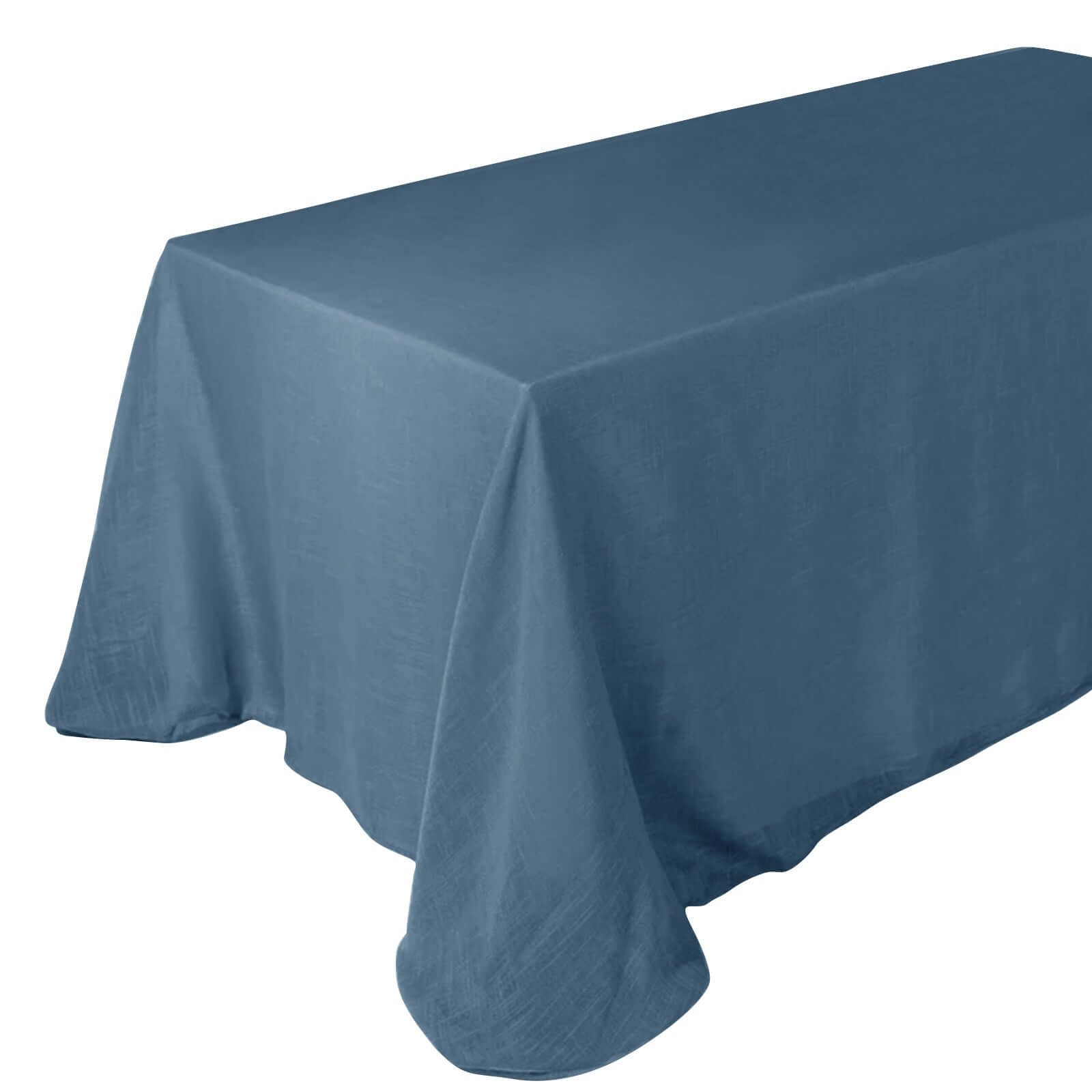 90 Inch x 132 Inch Blue Wrinkle Resistant Rectangular Linen Tablecloth With Slubby Texture