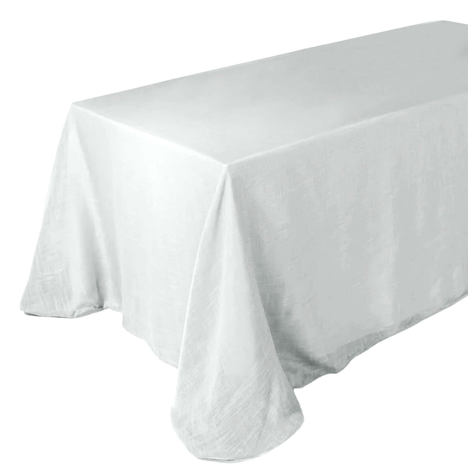 90 Inch x 132 Inch White Wrinkle Resistant Rectangular Linen Tablecloth With Slubby Texture