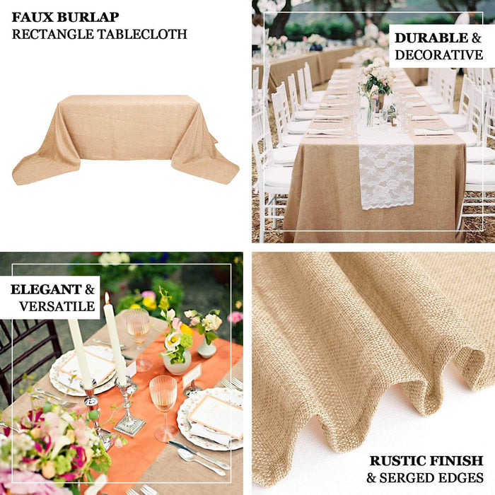 60"x126" Natural Faux Burlap Rectangle Tablecloth, Boho Chic Jute Table Linen