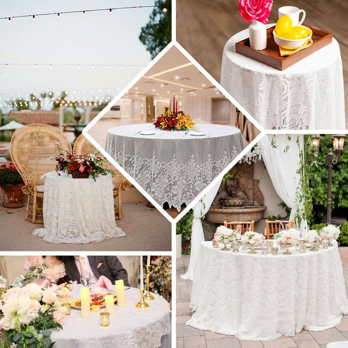 120" Premium Lace White Round Seamless Tablecloth