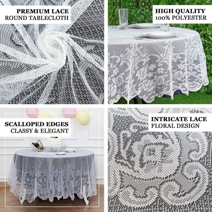 90" Premium Lace White Round Tablecloth