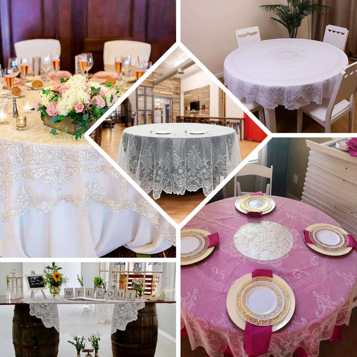 90" Premium Lace Ivory Round Tablecloth