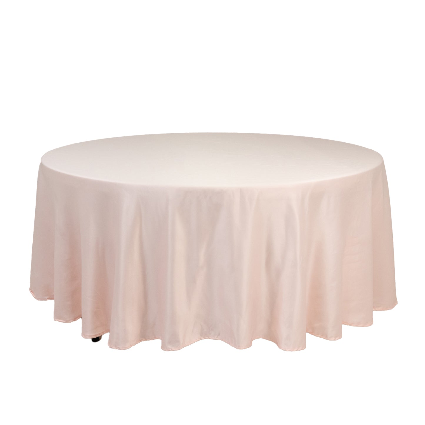 Blush satin round tablecloth, perfect for elegant table settings.