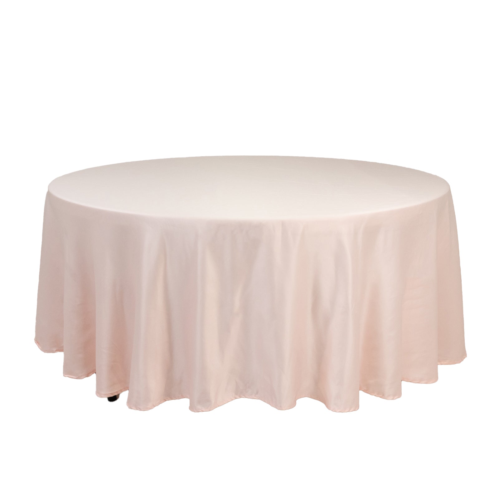 Blush satin round tablecloth, perfect for elegant table settings.