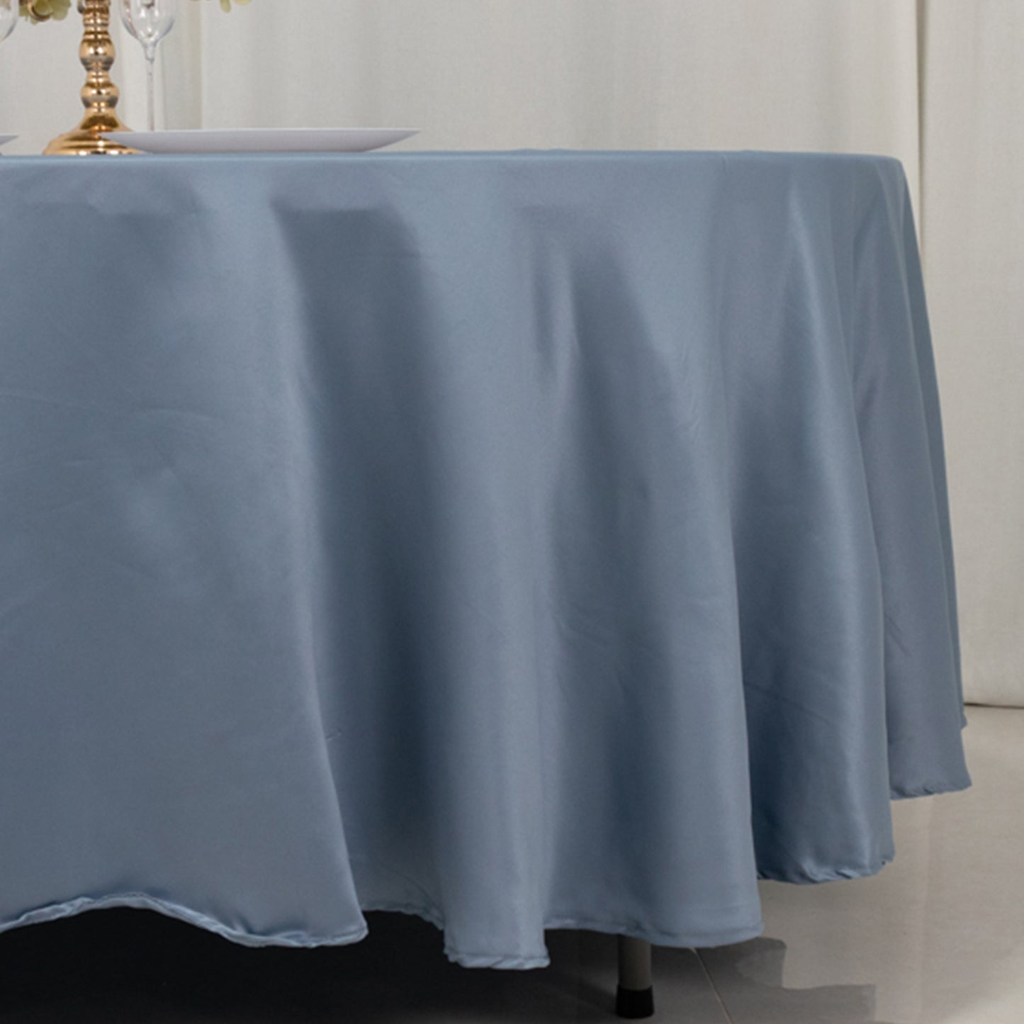 108" Dusty Blue Lamour Satin Round Tablecloth