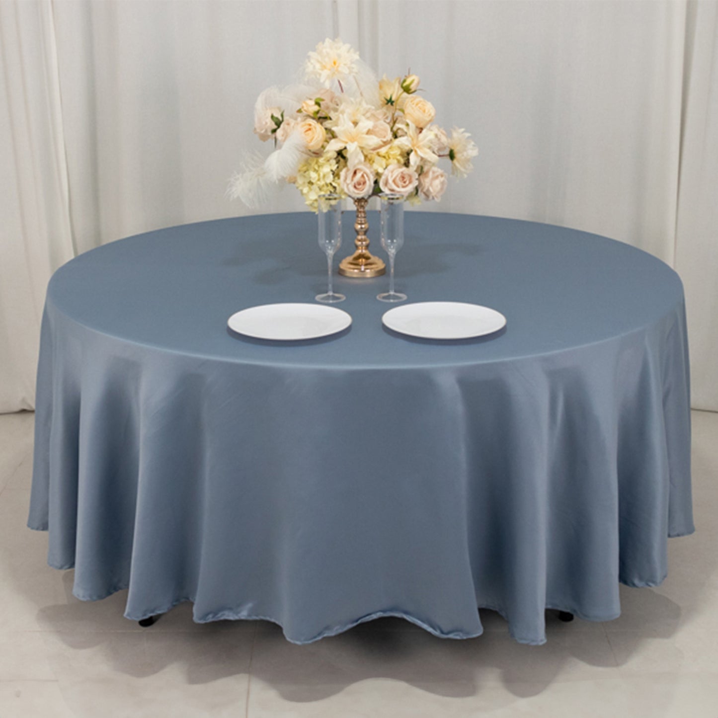 108" Dusty Blue Lamour Satin Round Tablecloth