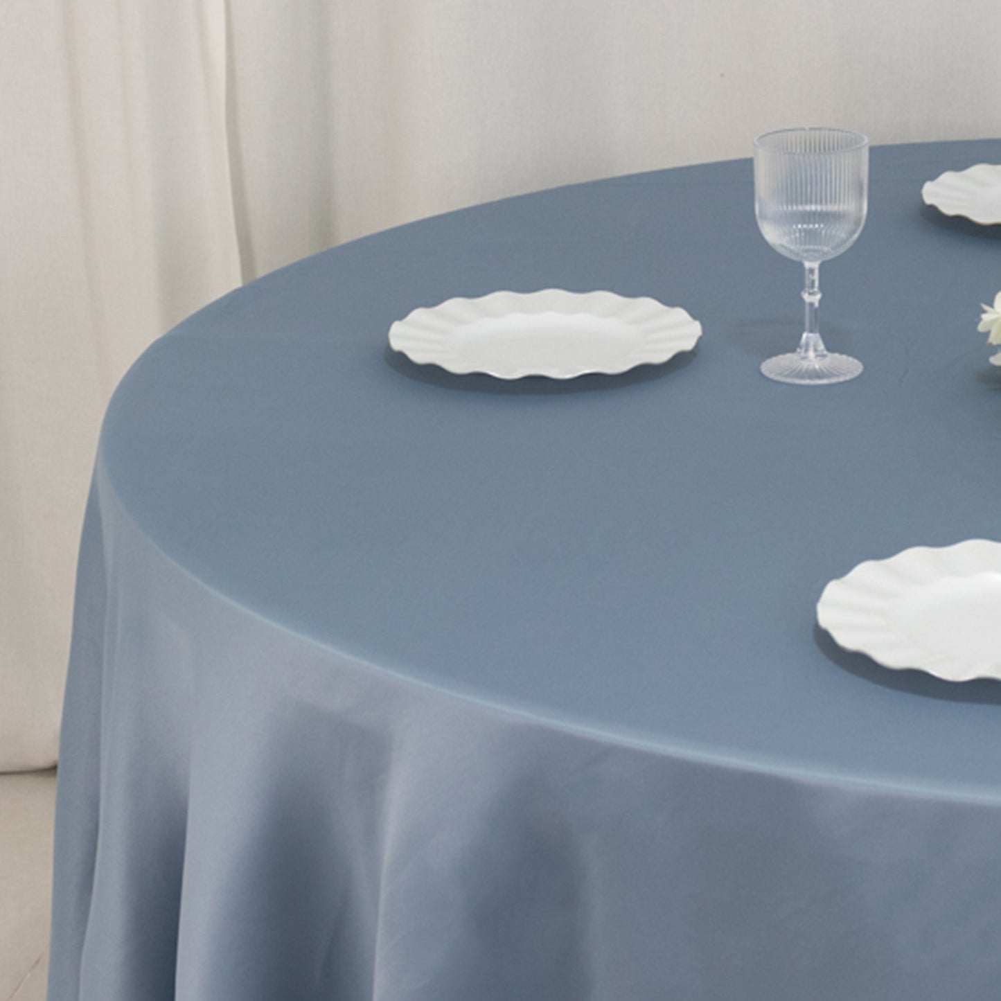 108" Dusty Blue Lamour Satin Round Tablecloth