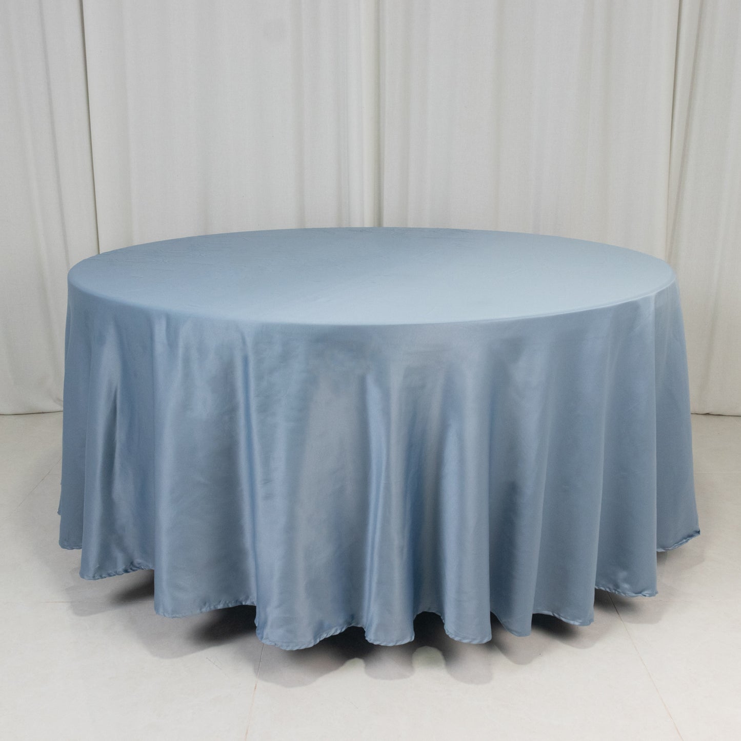 108" Dusty Blue Lamour Satin Round Tablecloth