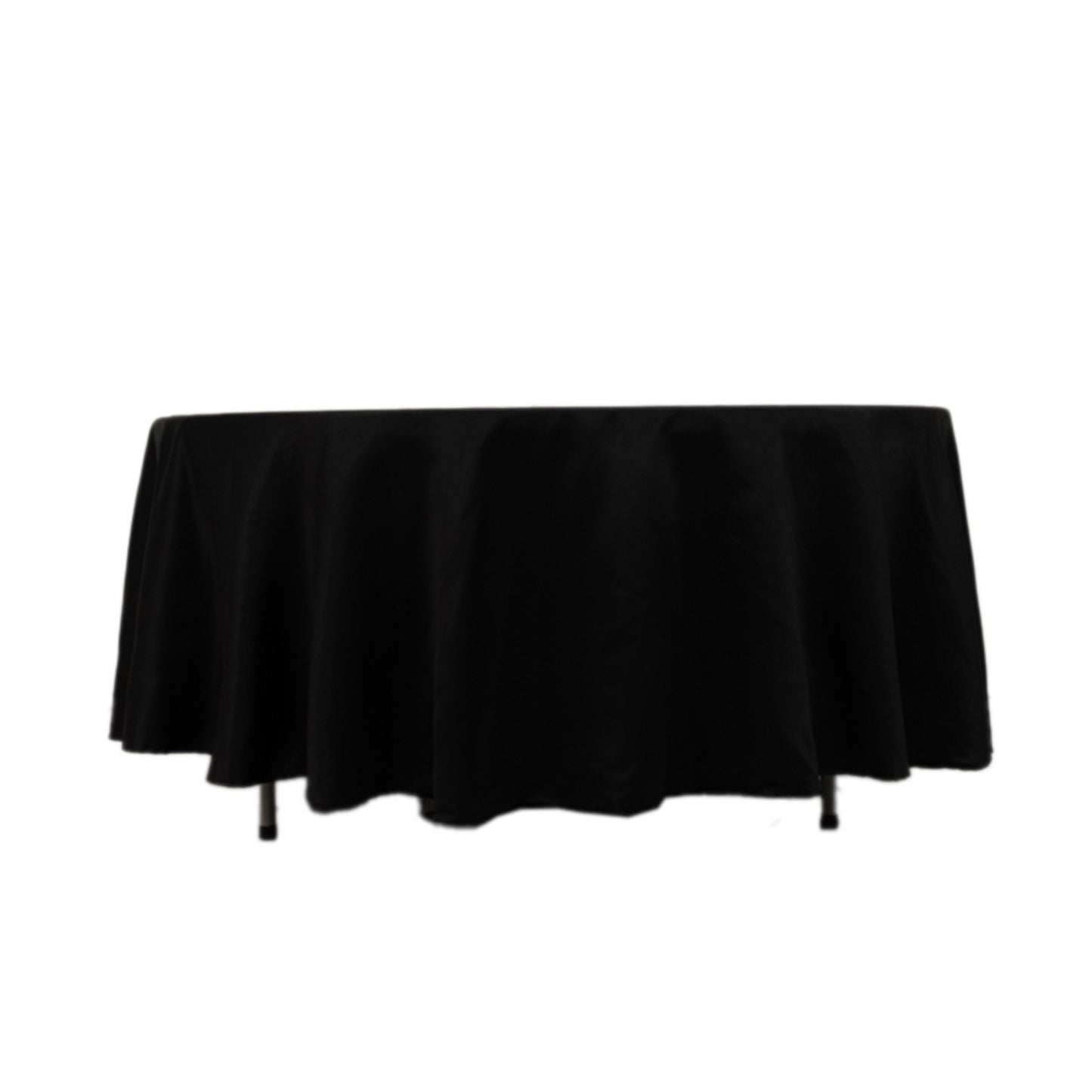 Black round tablecloth, 108 inches, elegant satin finish.