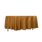 Gold satin round tablecloth for elegant dining settings.