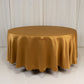 Gold round satin tablecloth, 108 inches in diameter.