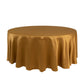 Gold satin round tablecloth, 108 inches in diameter.